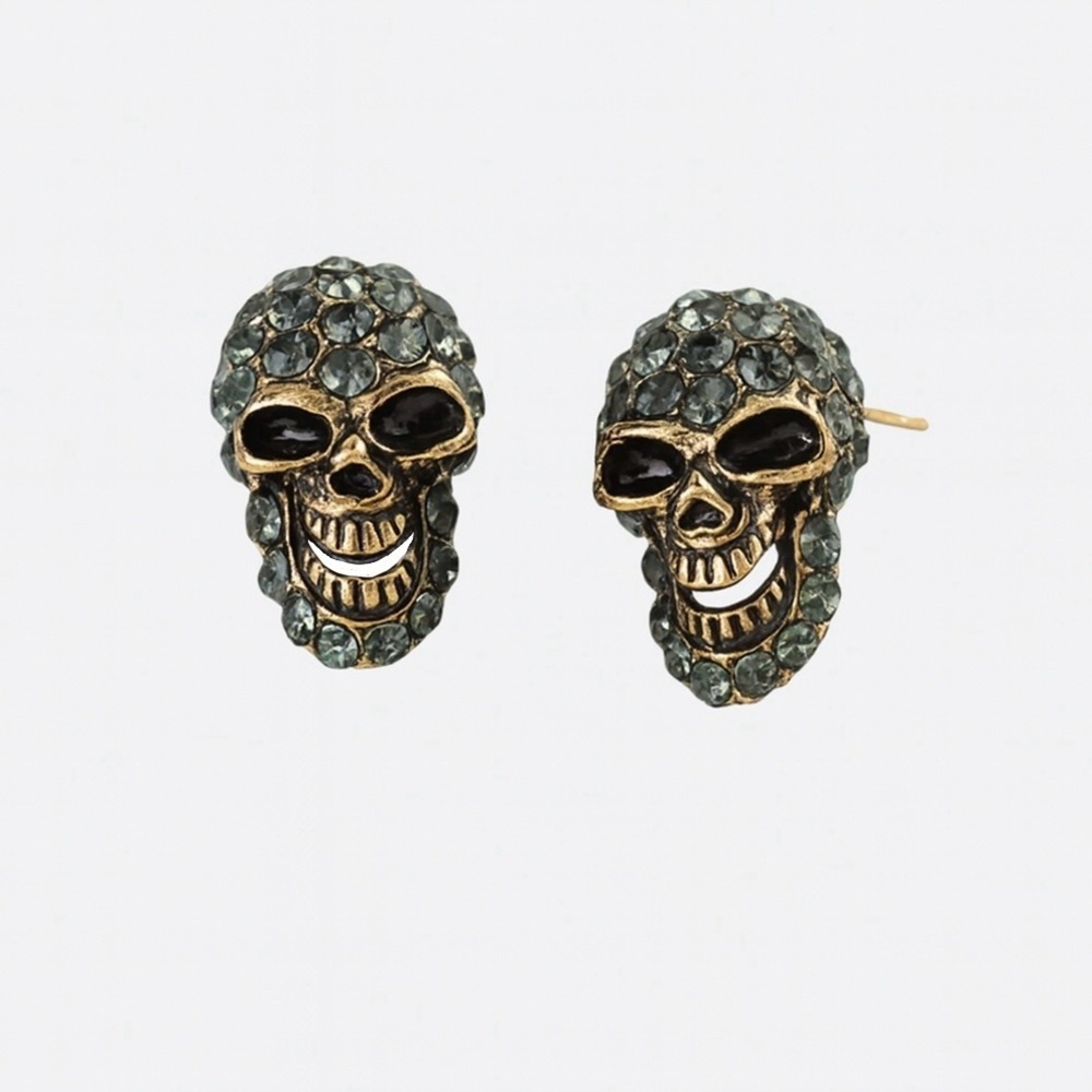 Unique Stainless Steel Skull Stud Earrings with Gems